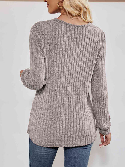 V-Neck Ribbed Long Sleeve Top