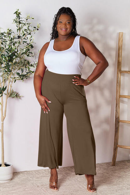 Double Take Full Size Smocked Wide Waistband Wide Leg Pants